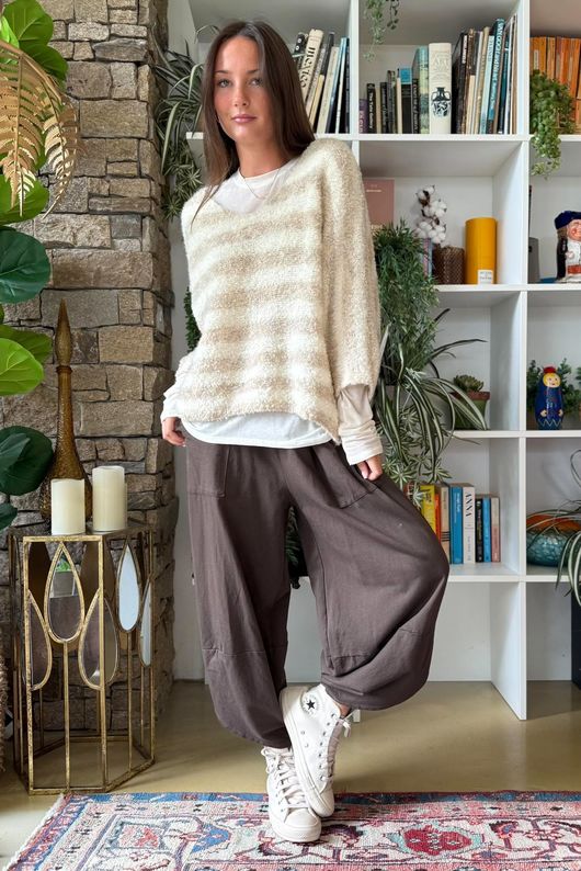 Stripe Boucle Slouch Knit Oatmeal & Ecru